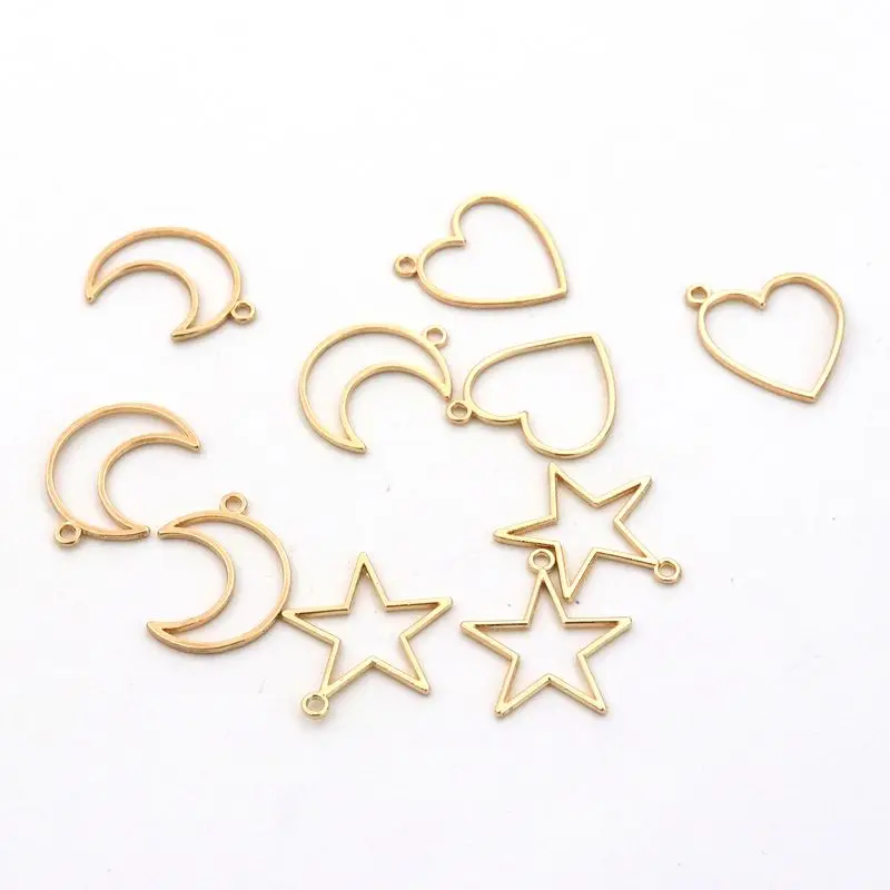 50pcs Mixed Star Moon Heart Earring Charm Metal Mold For Jewelry Making Diy Accessories Supplies Bracelet Pendant Wholesale