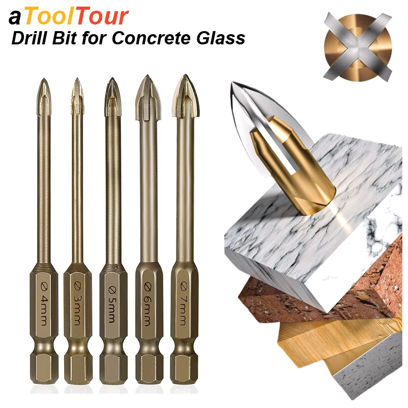 Masonry Concrete Drill Bits For Glass Ceramic Tile Brick Plastic Wood Mason Hard Alloy Wall Hole Opener Hex Shank 3mm To 12mm