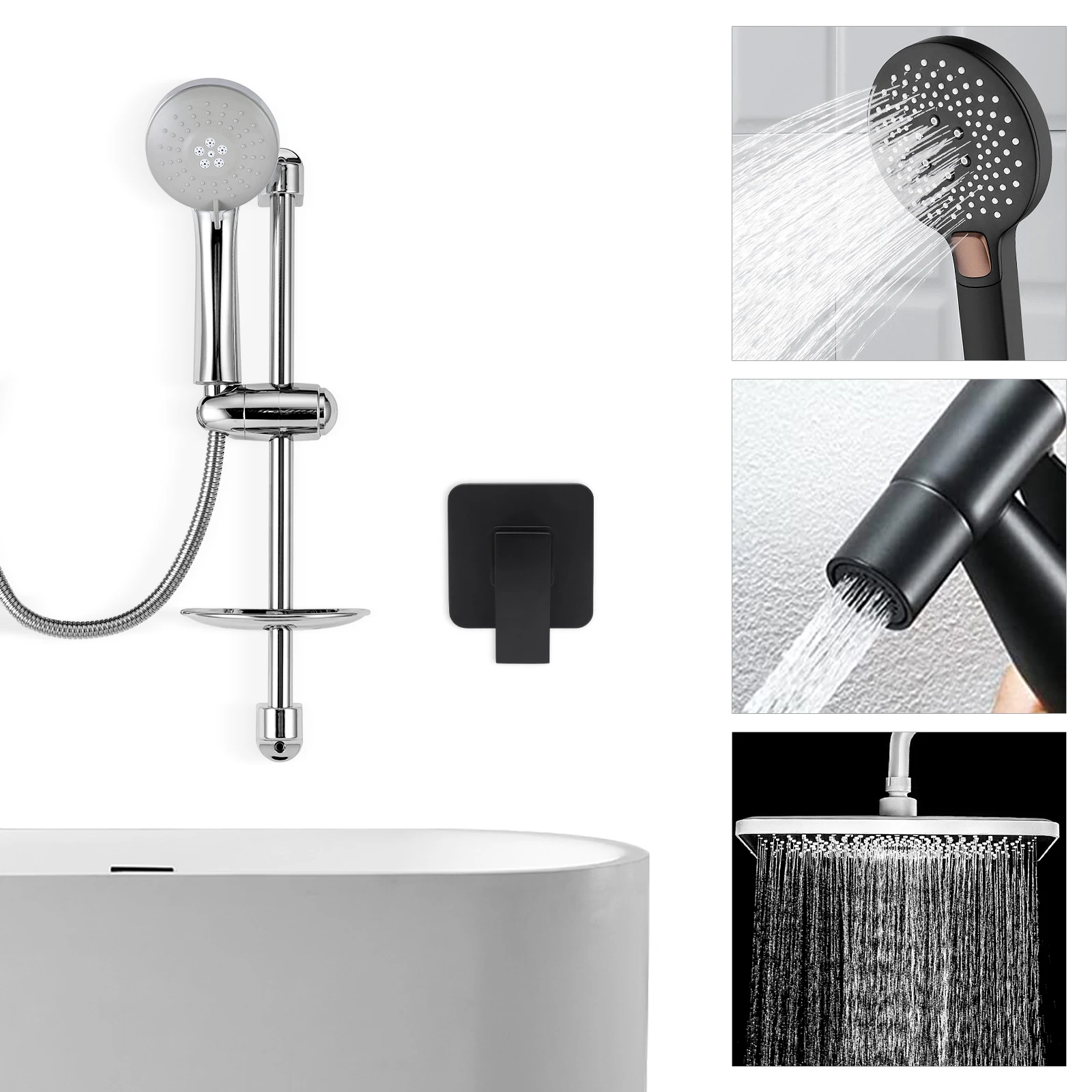 Shower Mixer Valves Wall Mount Brass Faucet Shower Mixer Fixtures Rough-In Valve Bathroom Trim Kit Handle Tub Valve