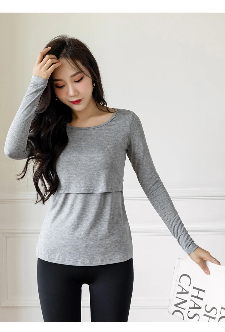 2022 Spring Pregnant Women Modal Lactation Clothes Long Sleeve O-Neck Maternity Breastfeeding Tees Postpartum Woman Nursing Tops Maternity Clothing