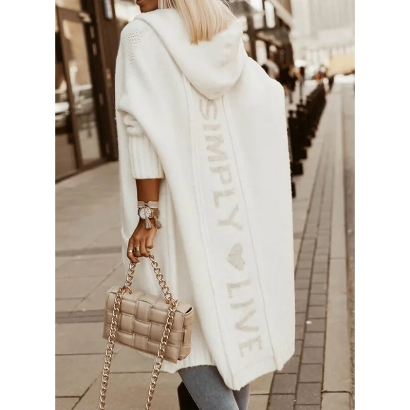 

2023 Autumn/Winter New Sweater Cardigan Polo Hooded Long Letter Sweater Loose Knitted Coat casaco feminino inverno
