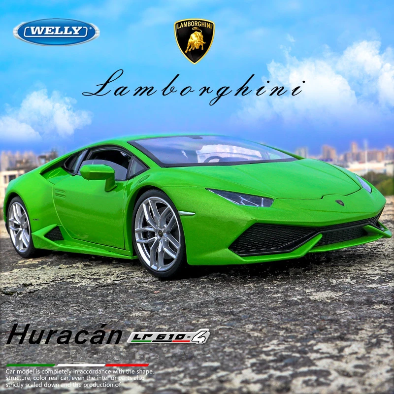 WELLY 1:24 Lamborghini Huracan LP610-4 Alloy Racing Car Model Diecasts Metal Sports Car Model High Simulation Childrens Toy Gift 3