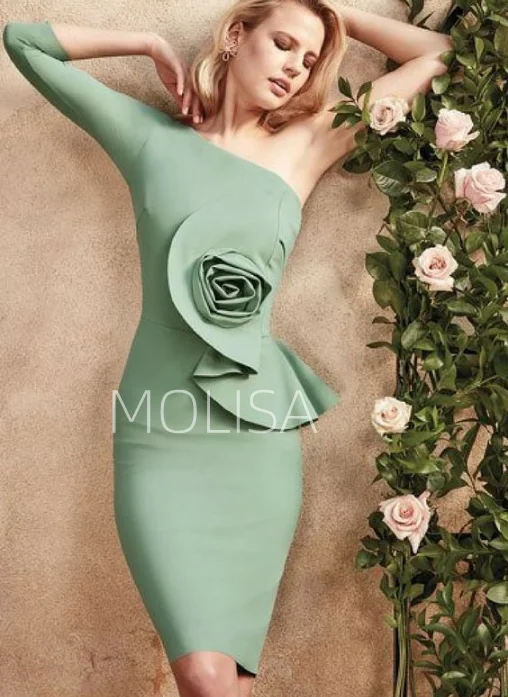 

Plus Size Mother Of The Bride Dresses Sheath One Shoulder Ruffles Soft Satin Short Groom Mother Dresses Robe Mere De Mariee