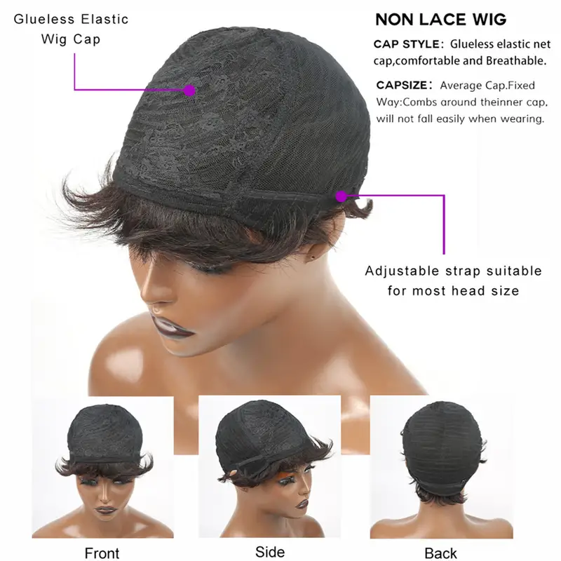 Short Human Hair Wigs Pixie Cut Straight perruque bresillienne for Black Women Machine Made Wigs With Bangs Cheap No Lace Wig - Image 5