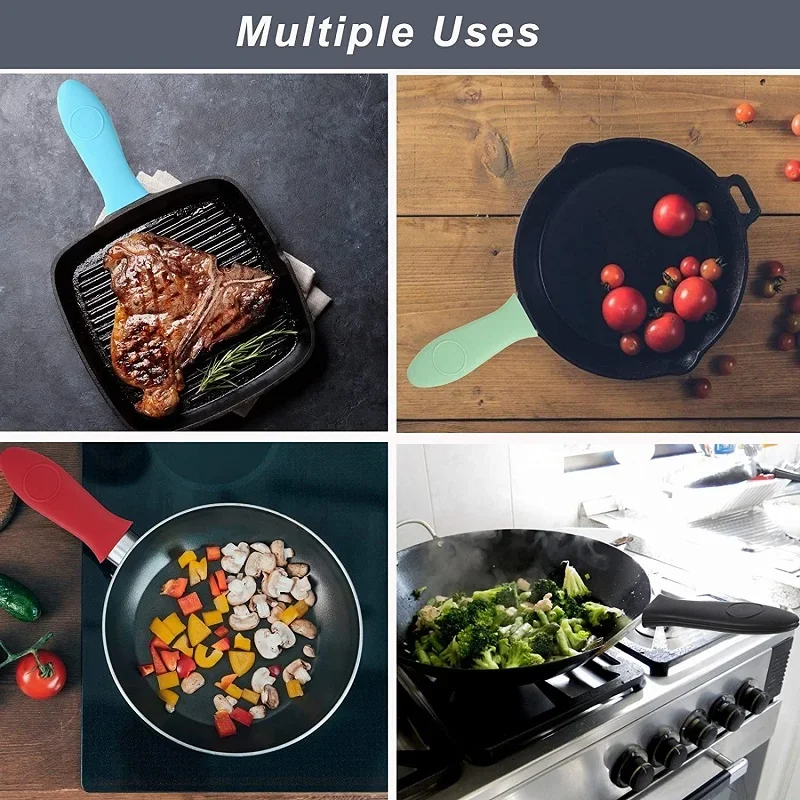 Pot handle grip pad Silicone Hot Handle Holder Potholder Rubber Pot Handle Sleeve for Cast Iron Pans Metal Frying Pans Skillets Coaster Brushe Cover