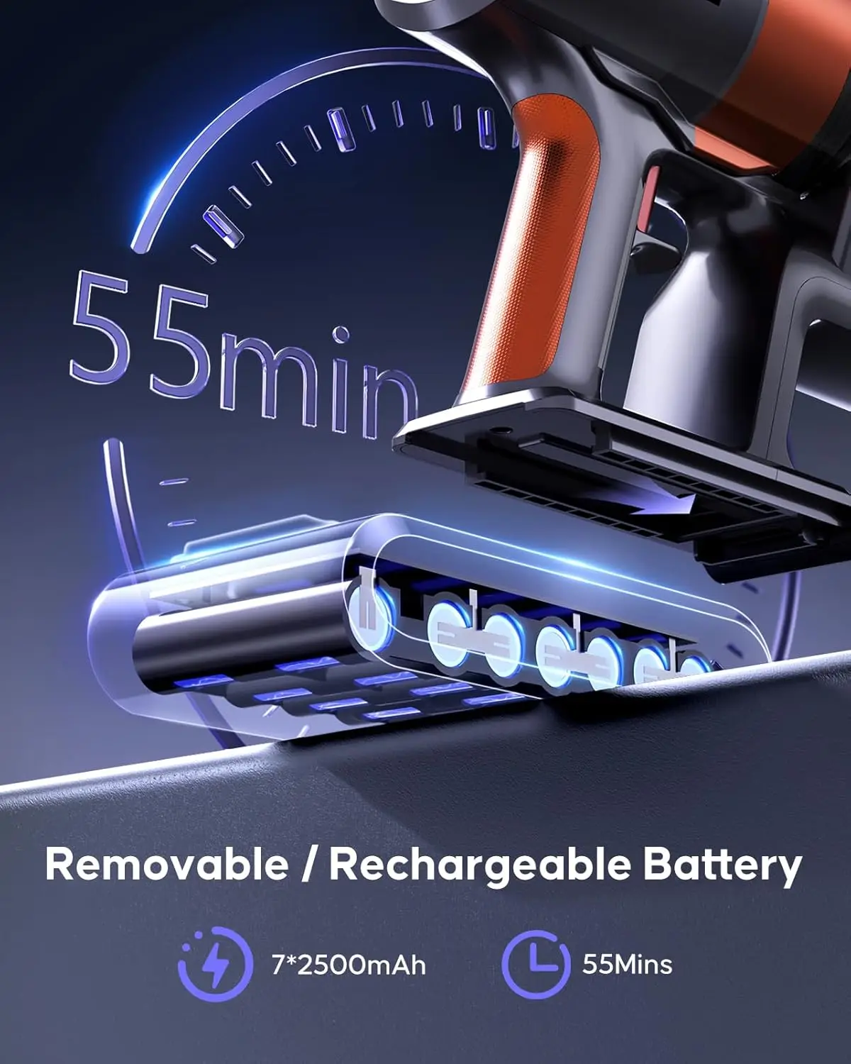 Vacuum Cleaner, 40Kpa Stick Vacuum Cleaner 450W Powerful Cleaner, Up to 55 Mins Runtime 1.5L Dust Cup Lightweight Cordles