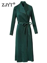 

ZJYT Designer Sashes Belt Pleated Long Trench Coat for Women Spring Autumn Elegant Lady Comfortable Texture Jackets Windbreaker