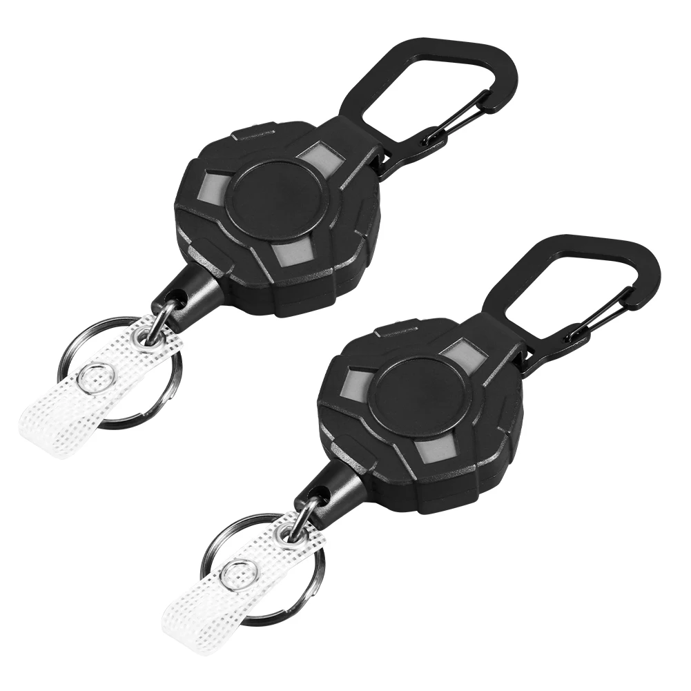 

2pcs Outdoor Sports Anti Lost Heavy Duty Retractable Keychain Multifunctional With ID Holder Belt Flashlight Steel Cord