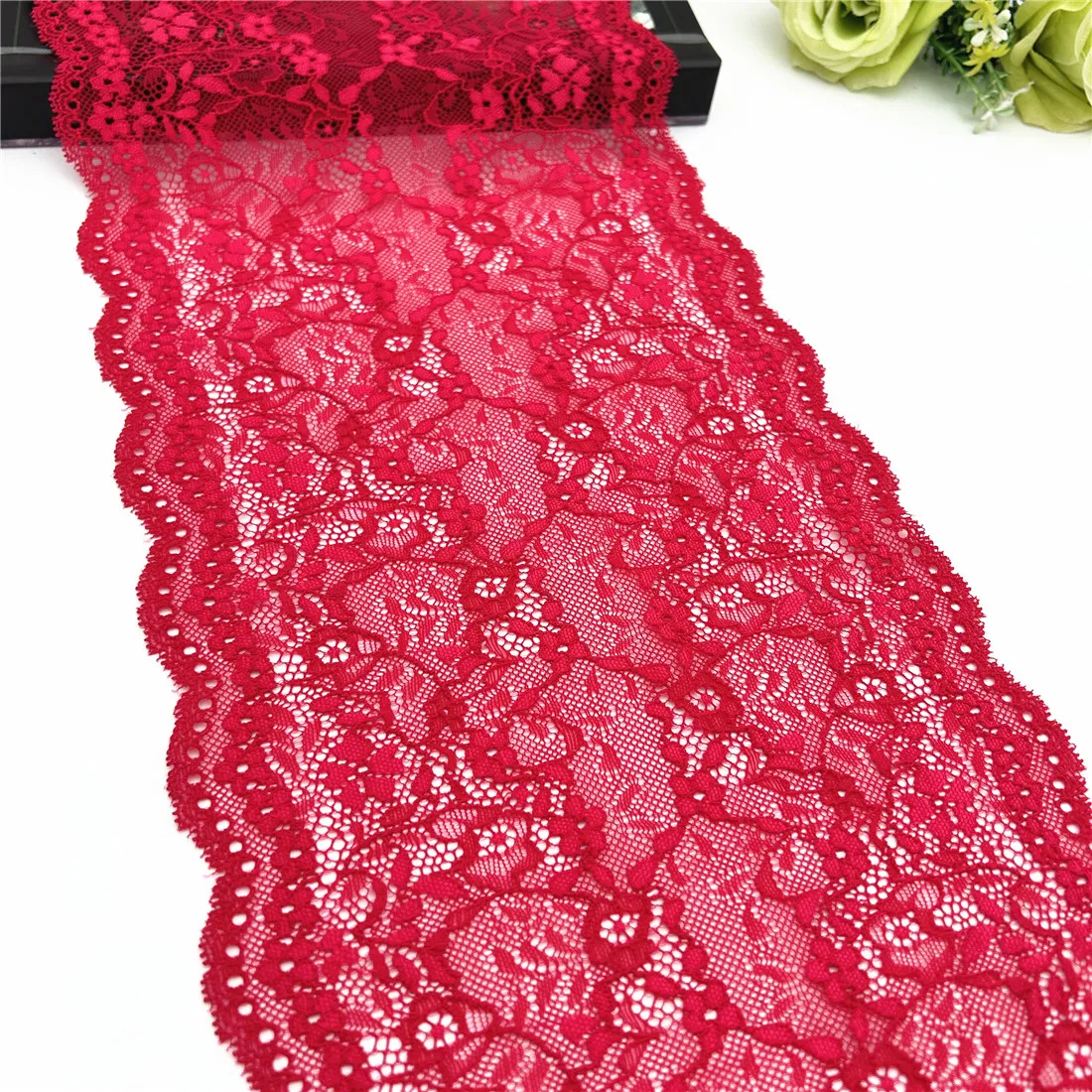 3y/lot Width 20.50cm Red Elastic Stretch Lace Trim 1