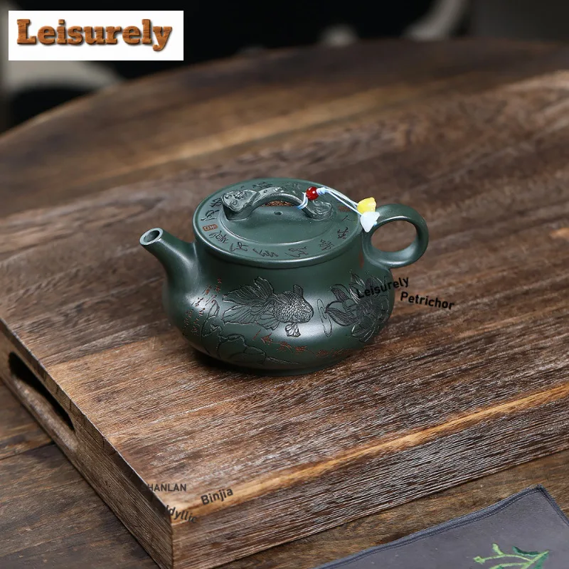 330ml High-end Yixing Purple Clay Teapots Handmade Ruyi Pot Raw Ore Blackish Green Mud Tea Brewing Kettle Zisha Tea Set Craft