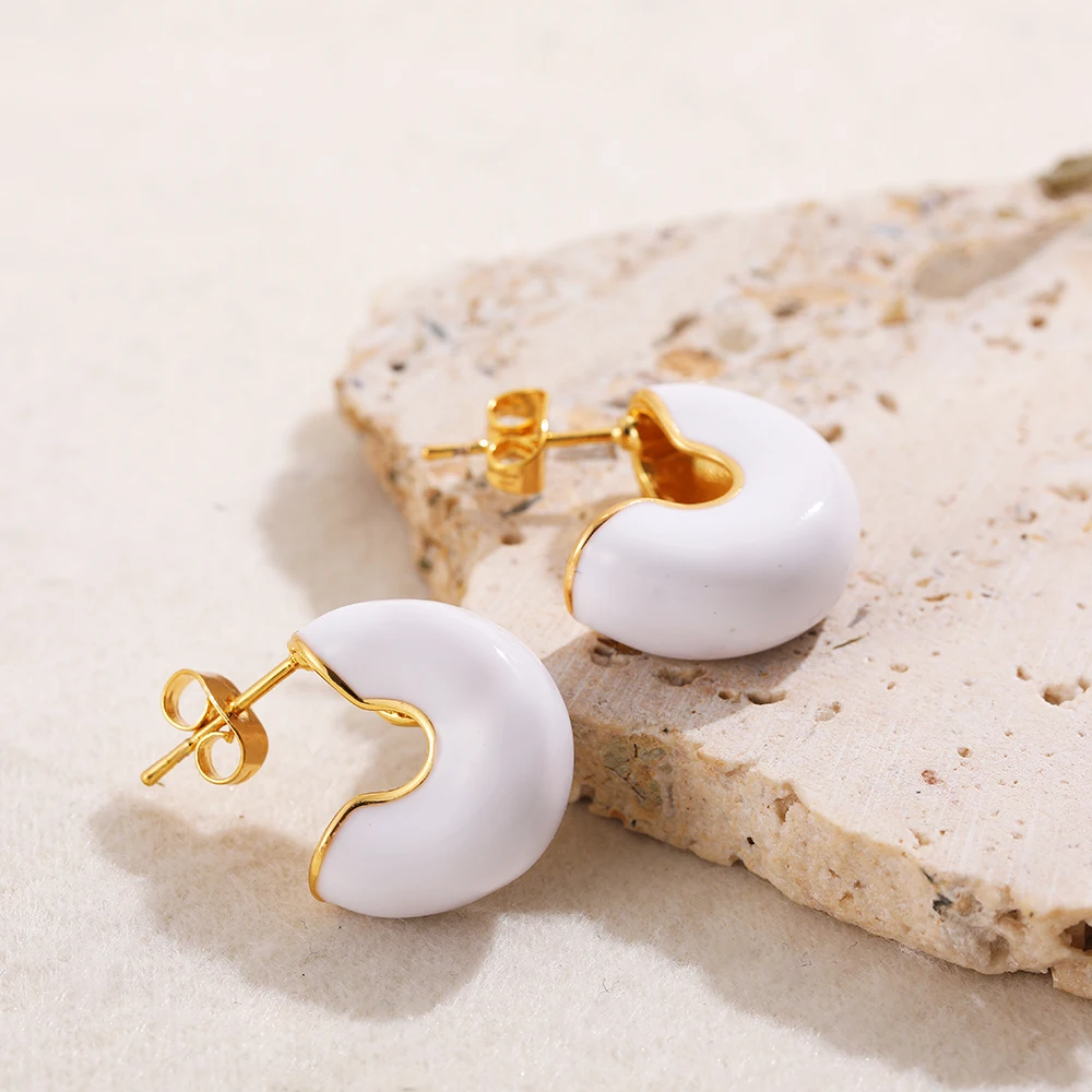 New Trendy Enamel Color CC Shape Small Hoop Earrings for Women Smooth Metal Circle Piercing Earring Fashion Jewelry Gifts 2 New Trendy Enamel Color CC Shape Small Hoop Earrings for Women Smooth Metal Circle Piercing Earring Fashion Jewelry Gifts - Image 2