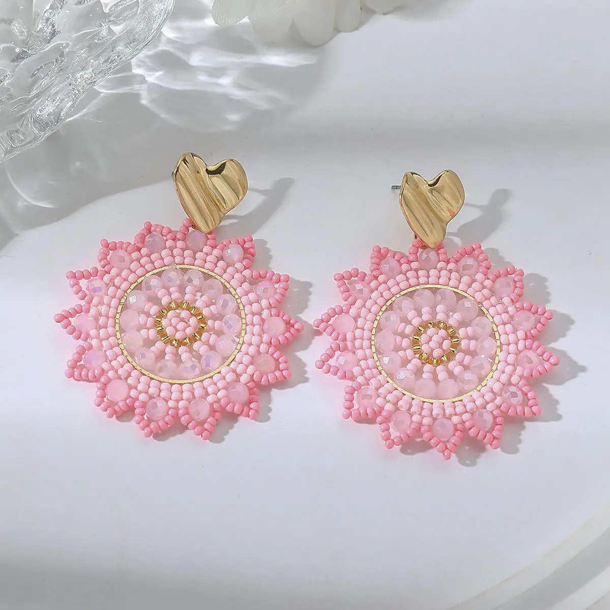 Boho Trendy Irregular Heart Sunflower Seed Beads Drop Earrings for Women Elegant Handmade Multicolor Earrings Fashion Jewelry