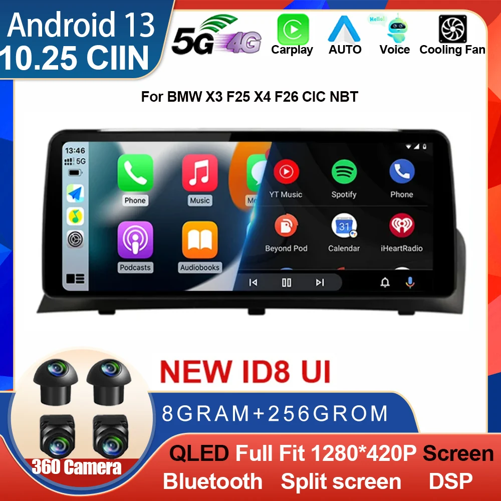 10.25 "Per Bmw X3 F25 X4 F26 Cic Nbt Car Video Player Android 13 Auto Apple Carplay System Car Multimedia Schermo Di Navigazione Gps