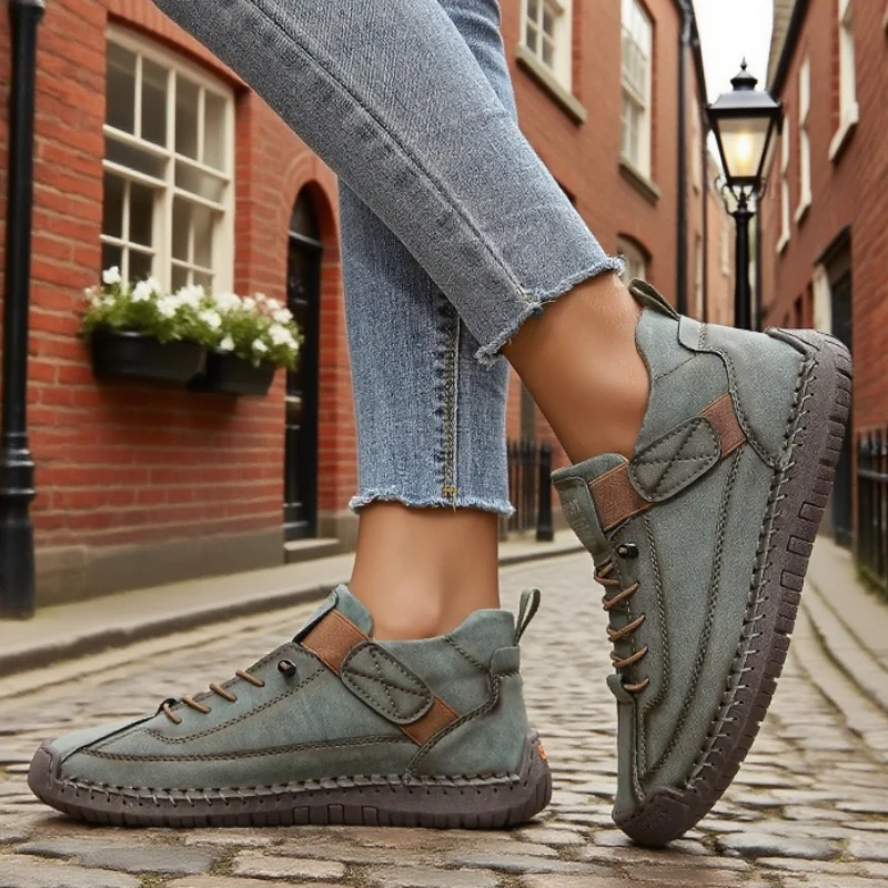 Handmade Leather Women's Loafers Casual Comfort Soft Soled High-quality Motorcycle Boots Fashionable British Tennis Nude Boots