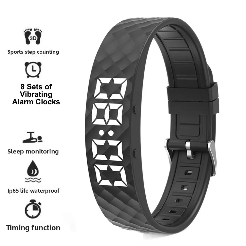 LED 디지털 알람 시계 시계 8세트 알람 설정 조정 가능한 진동 알람 팔찌 스누즈 방지 방수