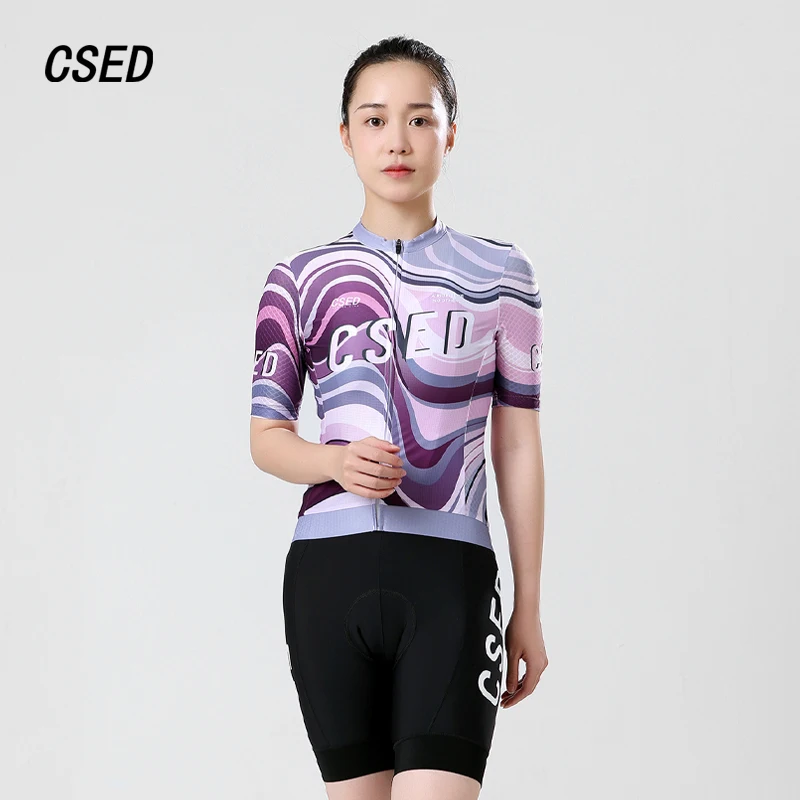CSED Cycling Jersey Short Sleeved Summer Bicycle Riding Clothes Bunting Women's Bike Clothing Top Shirt Full Zipper Breathable