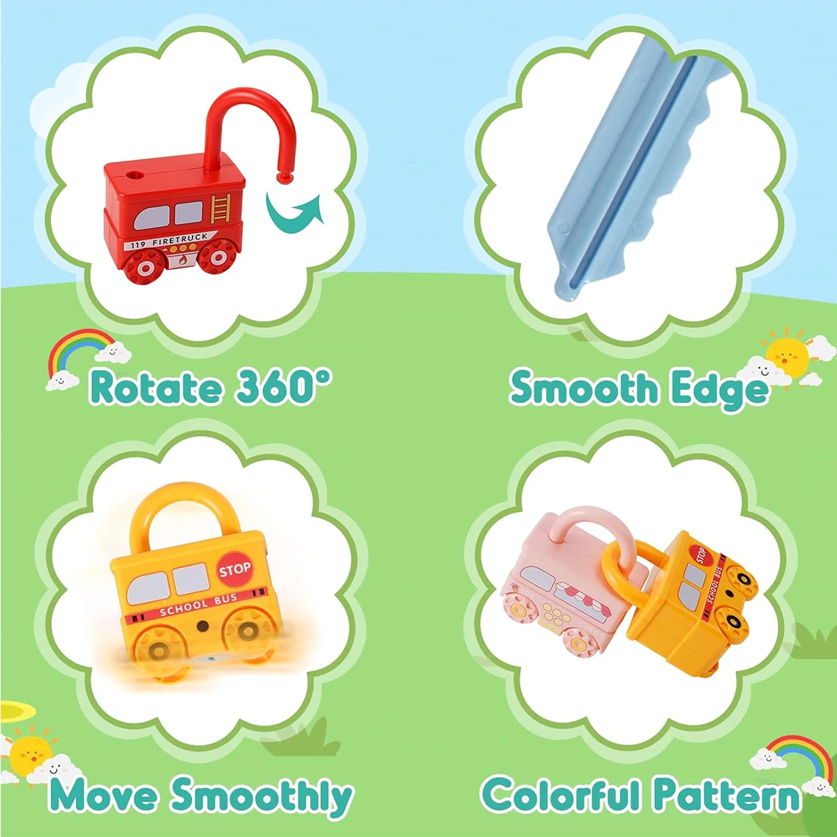 3Pcs Early Learning Lock Unlock Car Train Toy with Keys Kids Montessori Math Motor Skill Educational Toys Birthday Xmas Gift