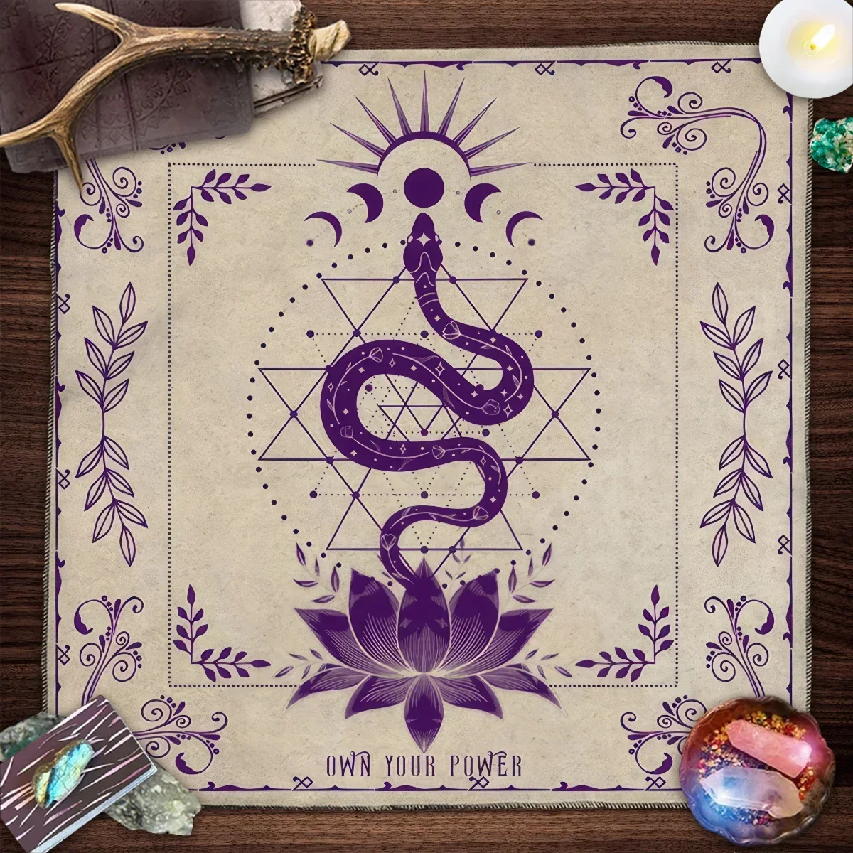 Own Your Power Altar Cloth Moon Phase Snake Tarot Cloth Spread Tarot Reading ClothWitch Wiccan Home Decor Party Gift 5