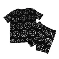 AA-kids boy summer spring fashion clothes 2pcs set cotton long sleeve and short sleeve 2pcs clothes set smile print black set 6