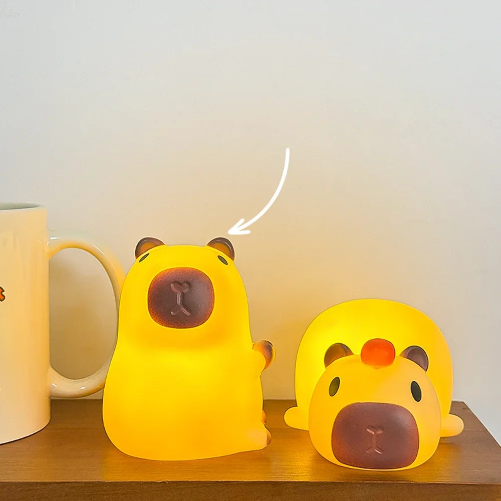 Mini Capybara Night Light Kapibala Cartoon Vinyl Animal Bedside Lamp Battery Powered Christmas Gift Kids Girls Boys night light led night light led night lamp