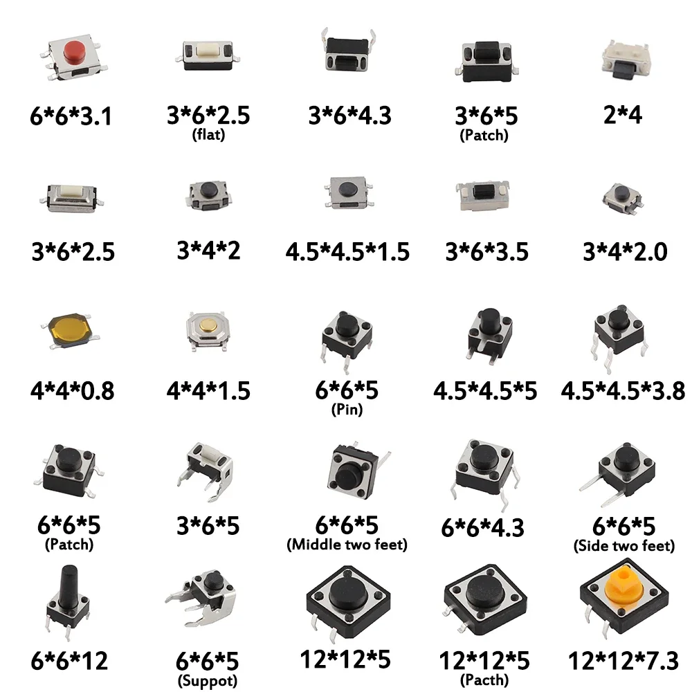 125個25種類/ロット盛り合わせマイクロプッシュボタンタクト