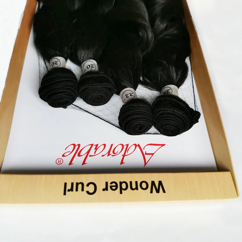 Adorable Synthetic Curly Hair Weaves Ironed, Wonder Curl 4pcs Box Locs Black Heat Resistant Fiber Packet Hair Bundles 20-24 INCH