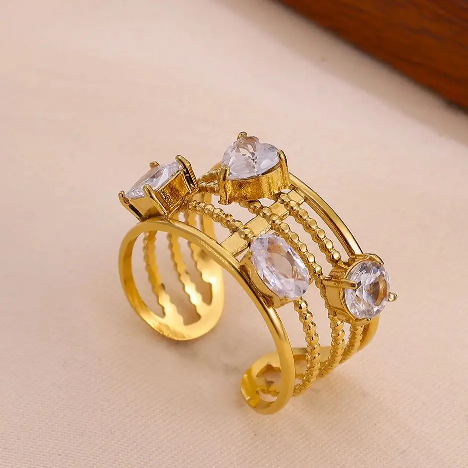 Multi-Layer Geometric Zircon Ring for Women