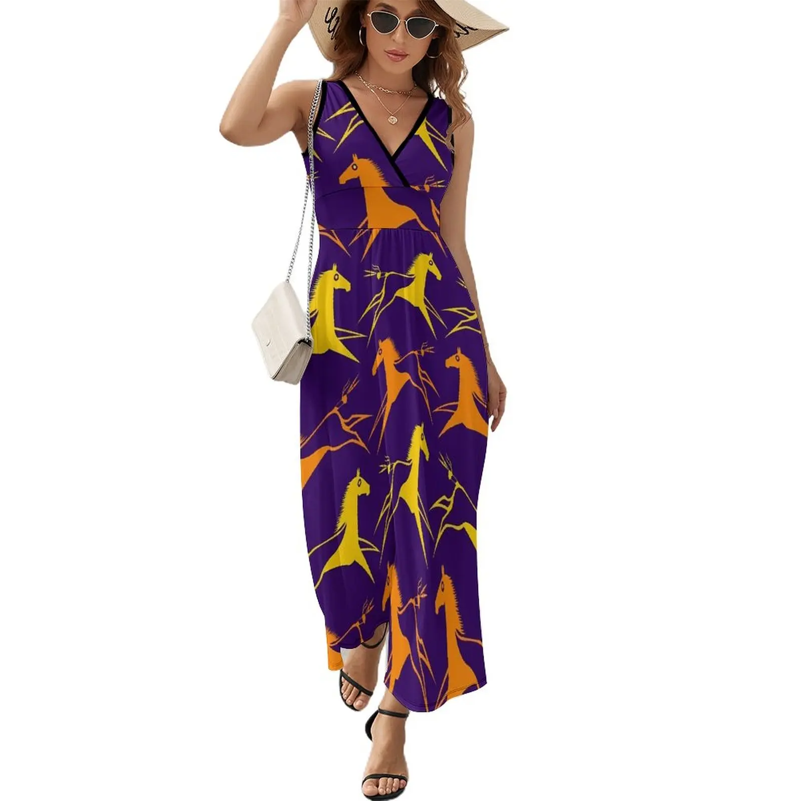 

War Horse Dress Abstract Animal Streetwear Bohemia Long Dresses Womens Vintage Design Maxi Dress Gift Idea