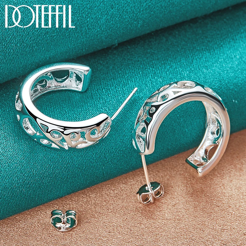 DOTEFFIL 925 Sterling Silver Geometry Stud Earrings Cute Romantic Jewelry For Women Wedding Party Gift Wholesale