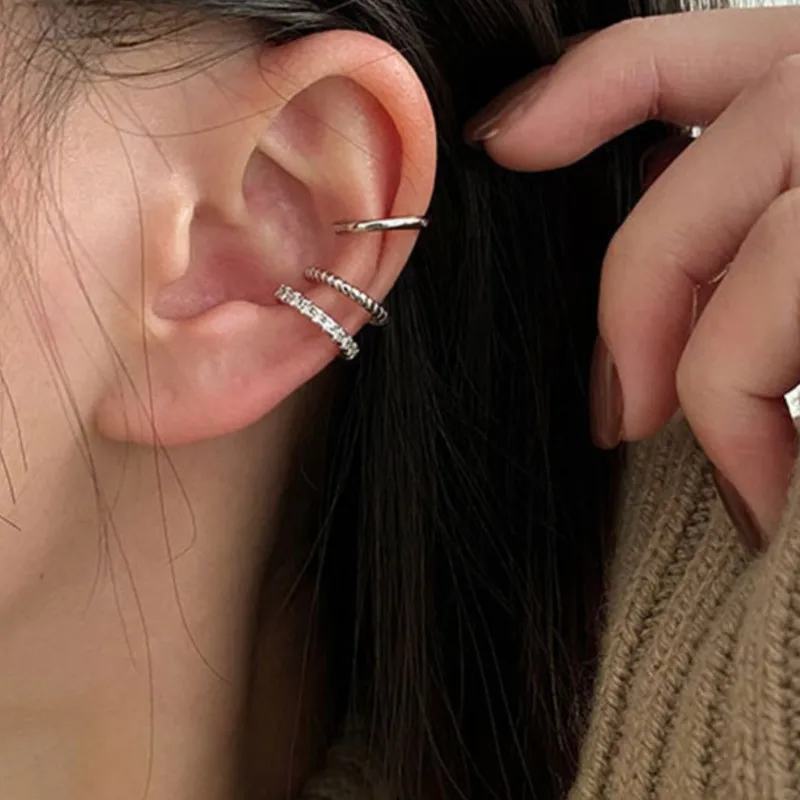 3Pcs/Set Exquisite Zircon Clip on Earring for Women Minimalist Fashion Simple Cuff Clip on Earrings Party Jewelry Gifts