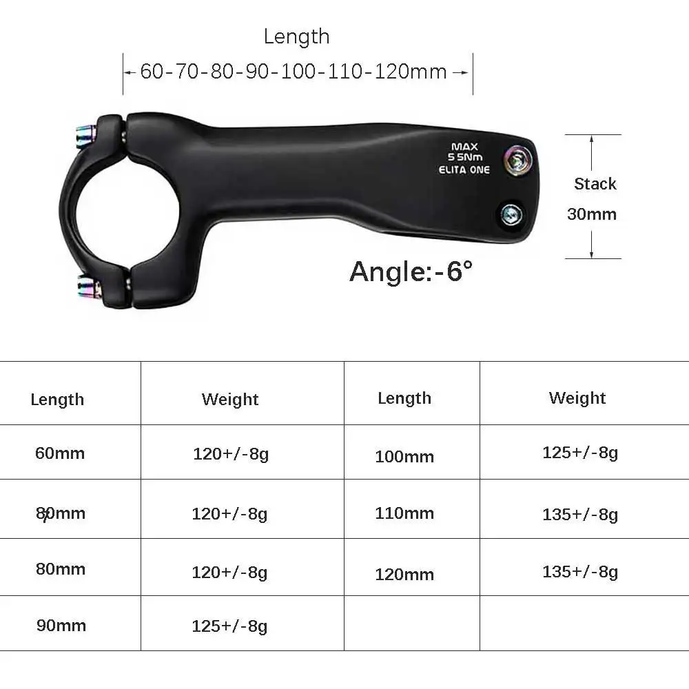 ELITAONE-ロードバイクハンドルバー用カーボンステム,6度,31.8mm