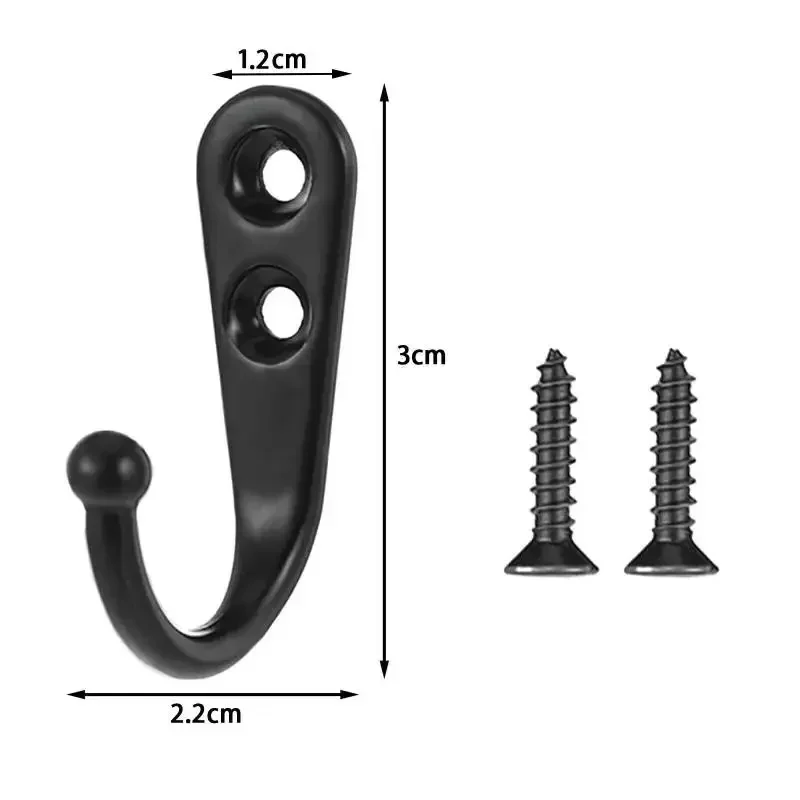 10pc Wall Mounted Single Coat Hanger Hook Rustic Robe Hook Black Metal Towel Hook Vintage Hanger for Hat Key Closet Bag Backpack 6