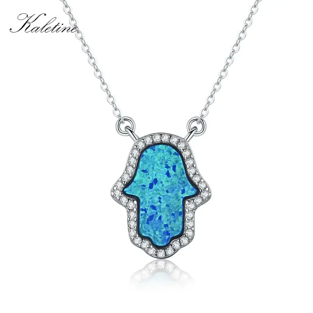 KALETINEOpalHamsaHandvonFatimaCharmeEchtes925SterlingSilberAnhngerHalsketteSchmuck