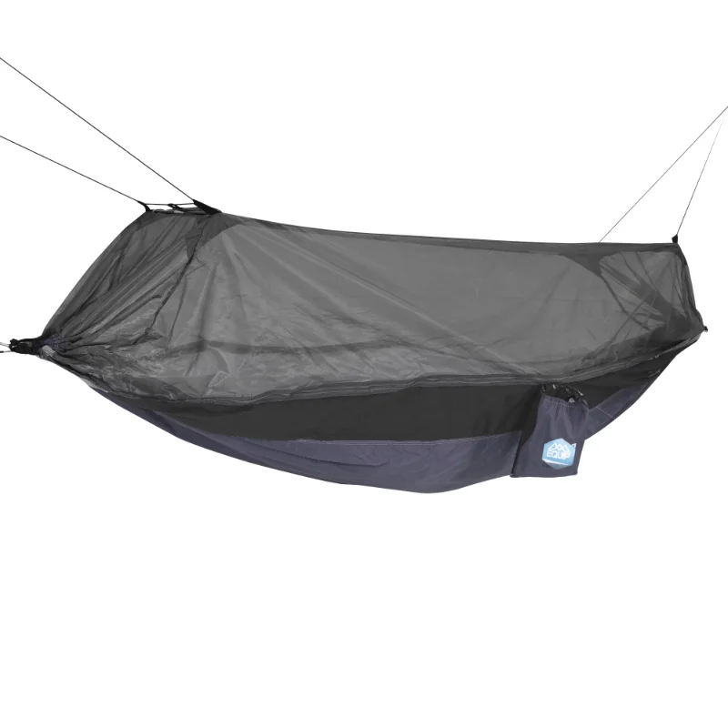 Nylon Mosquito Hammock with Attached Bug Net, 1 Person Dark Gray and Black, Open Size 115" L x 59" W 1