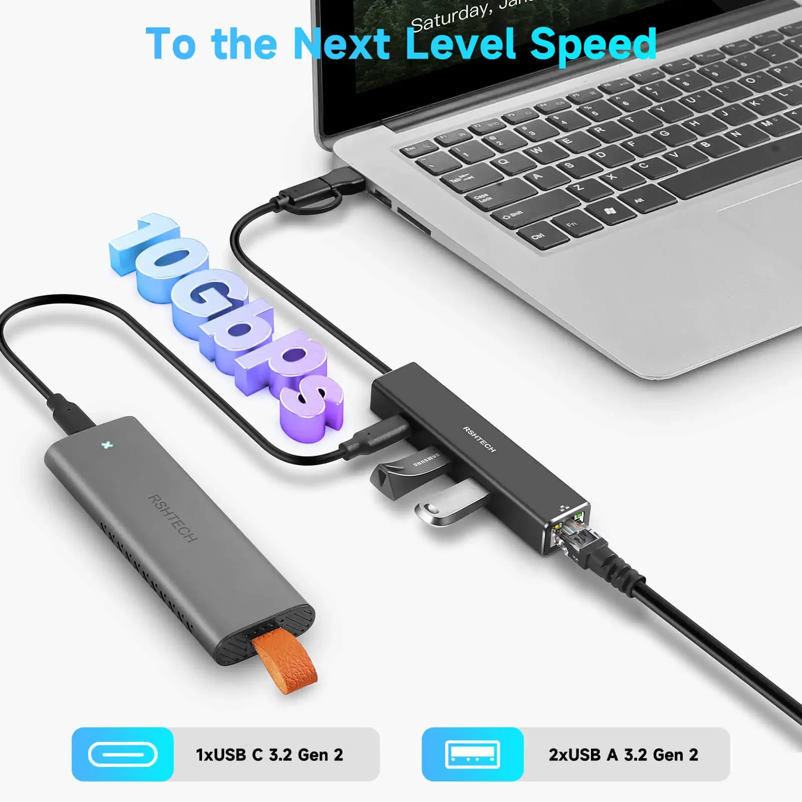 Rshttech-イーサネットアダプター,ラップトップ用,USBハブ,rj45