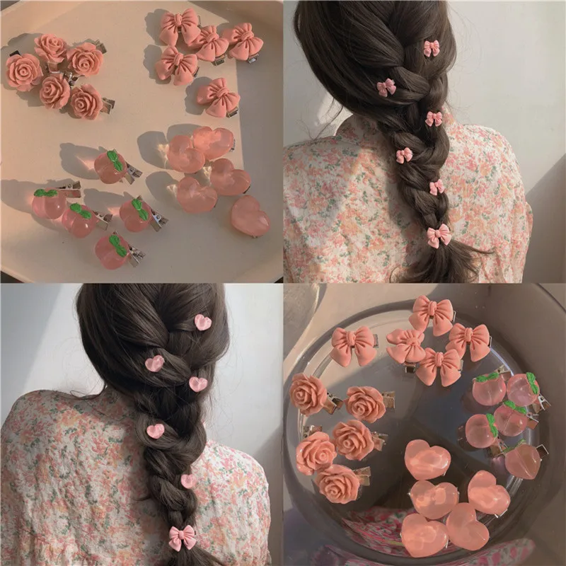 Peach Hair Clip Sweet Camellia Side Clip Bow Headdress Hair Ornament Pink Soft Girl Cute Series Hair Card Jewelry Gifts Wholes 100pcs simple kraft paper card for diy jewelry necklace bracelet display