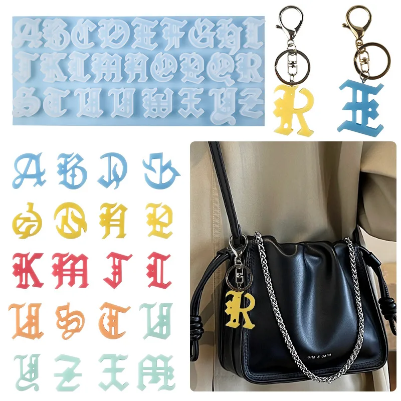 Large 26 English Letters Mirror Silicone Mold DIY Bag Keychains Pendant Jewelry Decoration Molds For Epoxy Resin Casting Making handmade aids cancer awareness bow keychains resin mold silicone red ribbon bow epoxy resin mold jewelry making tools