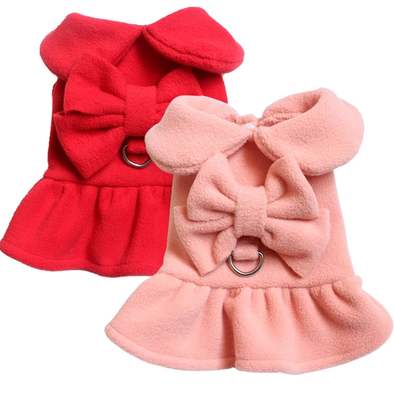 

Winter Dog Dress for Small Medium Dog Cat Lovely Bow Skirt Fleece Puppy Princess Skirts French Bulldog Chihuahua Clothes Outfits