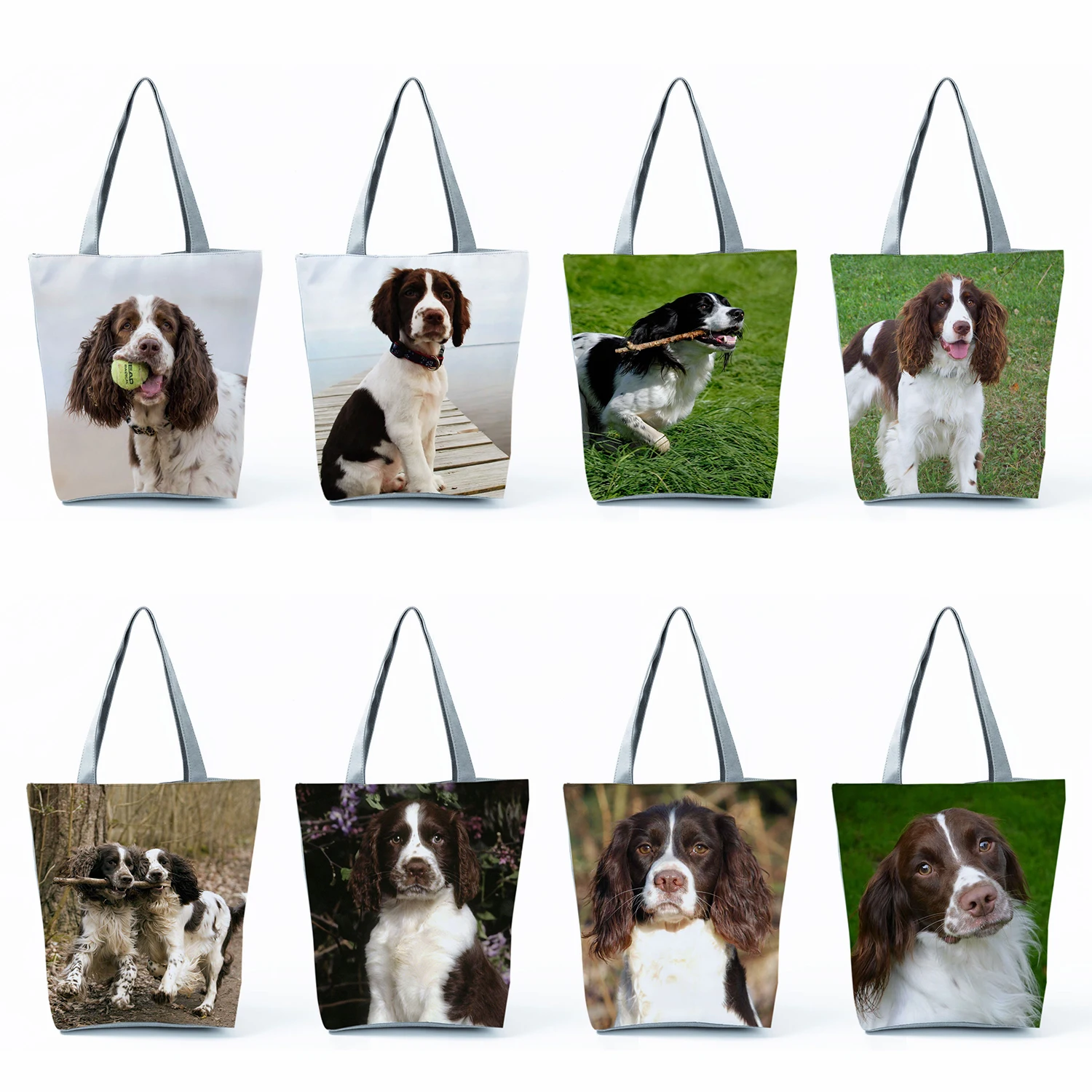 

Сумки для покупок на английском Springer Spaniel, женские сумки для продуктов, вместительные складные сумки на плечо, милые тоуты с графикой для собак