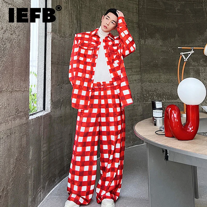 

Набор мужской осенне-зимний, клетчатый, с плечевым плечом и широкими штанинами