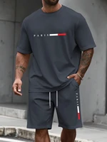 Survêtement homme 2 pièces ​ Ensemble chemise et Short à manches courtes et col rond pour hommes, combinaison de course, t-shirts de grande taille, vêtements d'été 3