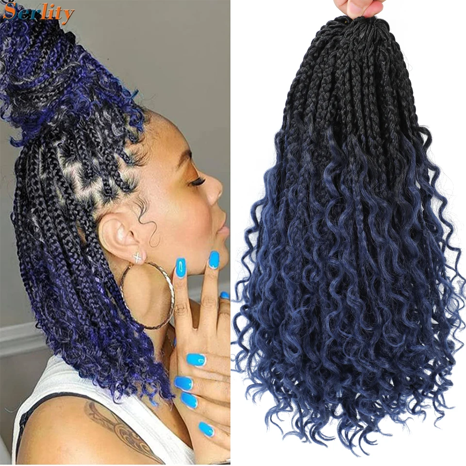 Short Box Braids Crochet Hair 14 Inch 1B 30 27 33 4 350 613 Blue Red Bug Pink Colors Ombre 3X Goddess Synthetic Box Braids Hair