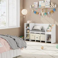 Bookcase with Seat Cushion and Adjustable Shelf, Storage Bench with Book Rack for Bedroom, Entryway,Playroom 2