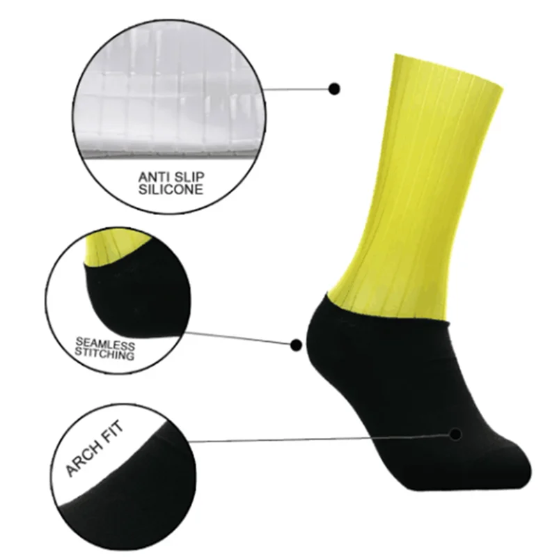 Anti Slip Silicone Aero Socks for Men, Whiteline Cycling Socks, bicicleta esportiva, Running Bike Socks, verão