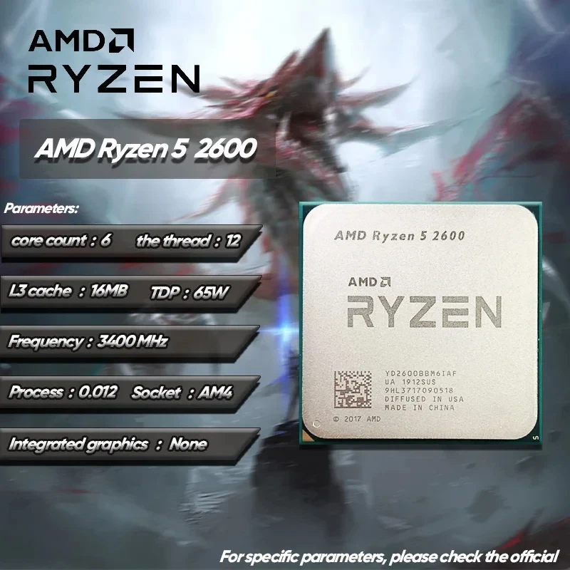 Ryzen 2600 Processor R5 2600 CPU Up to 6-Core 12-Thread