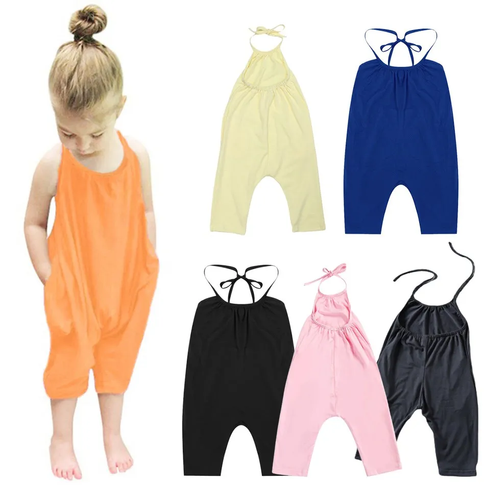 Summer Girls' Bodysuit Sleeveless Solid Color Strap Bodysuit Baby Clothing Children's Outgoing Activities And Playing Clothing