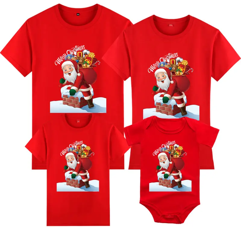 

New Year Girls Boy Mom Dad T-shirt Family Matching Outfits Cotton Short Sleeve Cartoon Print Christmas Mom Dad And Me T-shirt