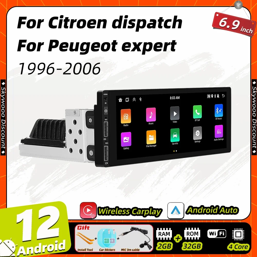 

Автомобильный мультимедийный плеер 1din Android для Citroen Dispatch Peugeot Expert 1996-2006 1 Din Радио Стерео головное устройство Carplay Авторадио GPS