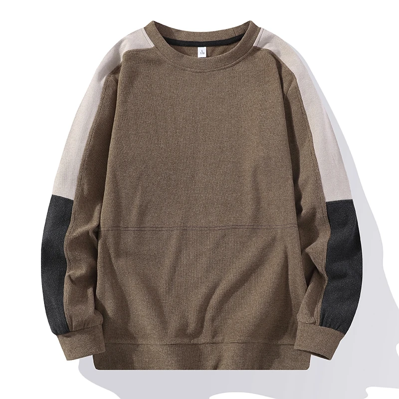 

New Men's 2024 Autumn and Winter Pullover Round Neck Patchwork Color Blocking Fashion Loose Casual Versatile Long Sleeved Tops
