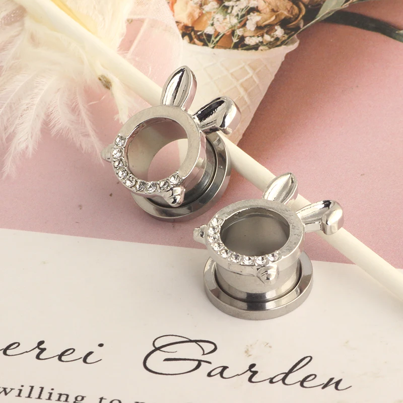 Skull Bunny Pendant Ear Plugs Ear Tunnels Stretcher Screw-fix Gauges Stainless Steel Piercing Ear Expander GaugesJewelry
